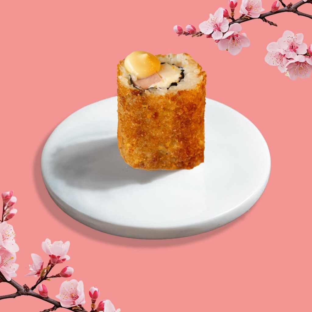 California frits avec cordon bleu, cream cheese, sésame grillé et sauce teriyaki - une création unique de Tastyrice - california sushi frits