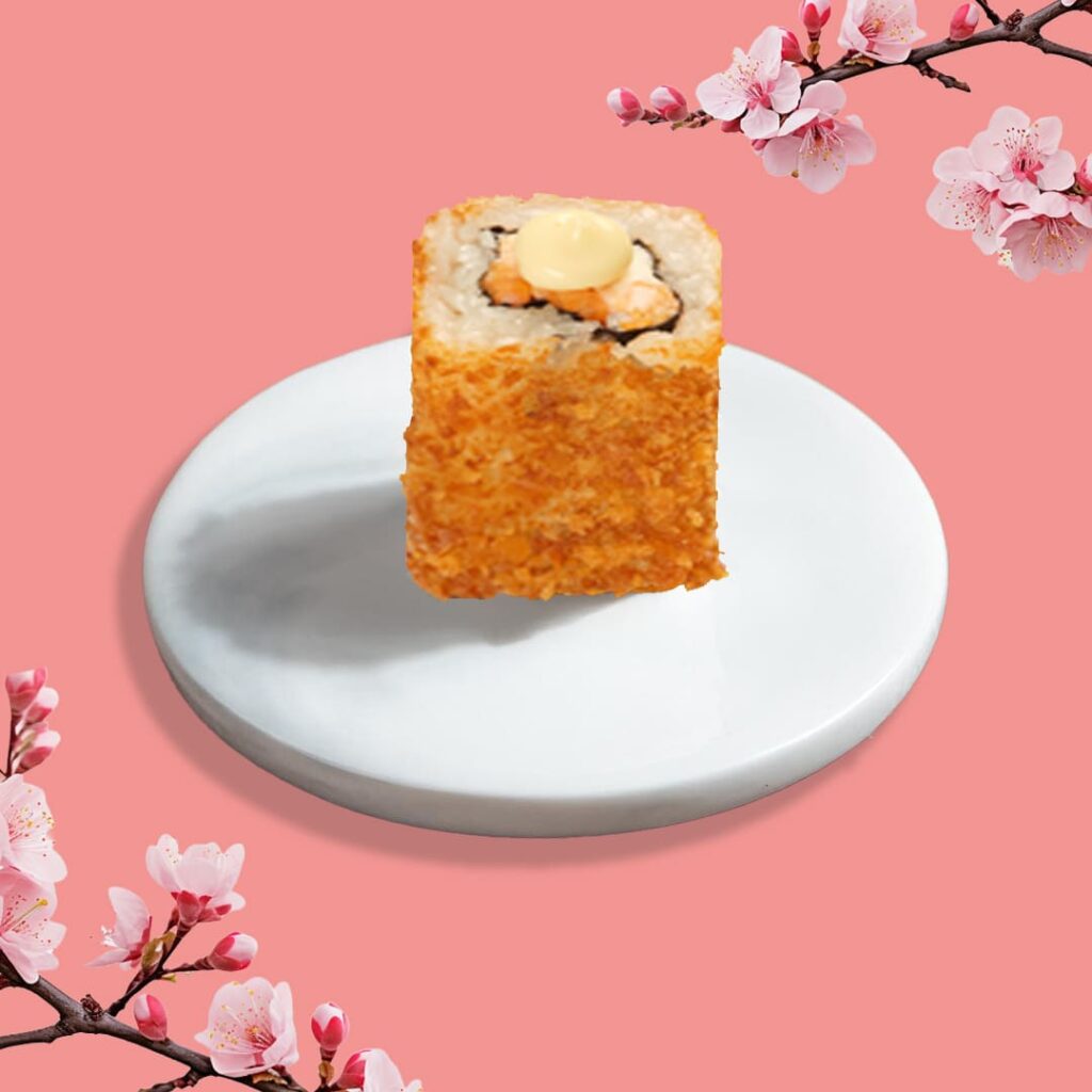 California frits avec saumon tataki, cream cheese, sésame grillé et sauce teriyaki - une spécialité raffinée de Tastyrice - california sushi frits