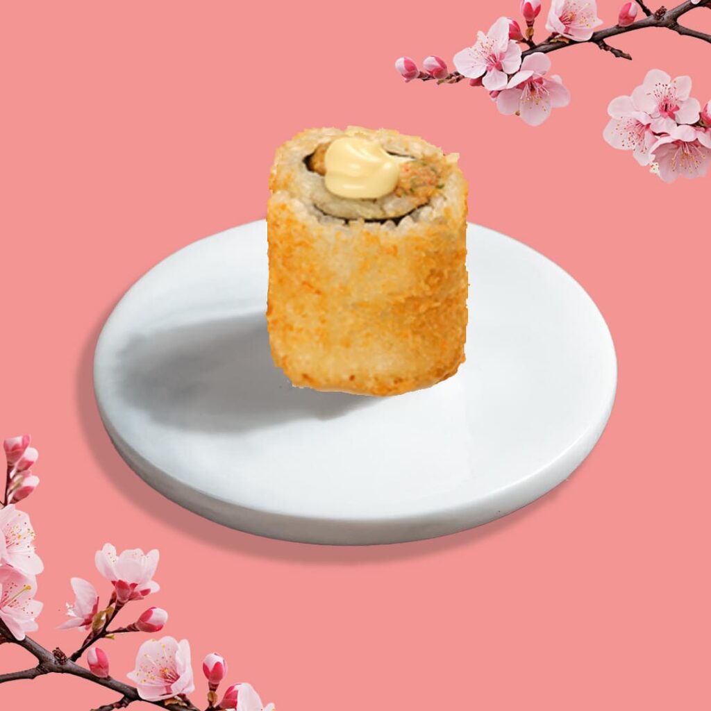 California frits avec thon cuit mayonnaise, cream cheese, sésame grillé et sauce teriyaki - une création de Tastyrice - california sushi frits