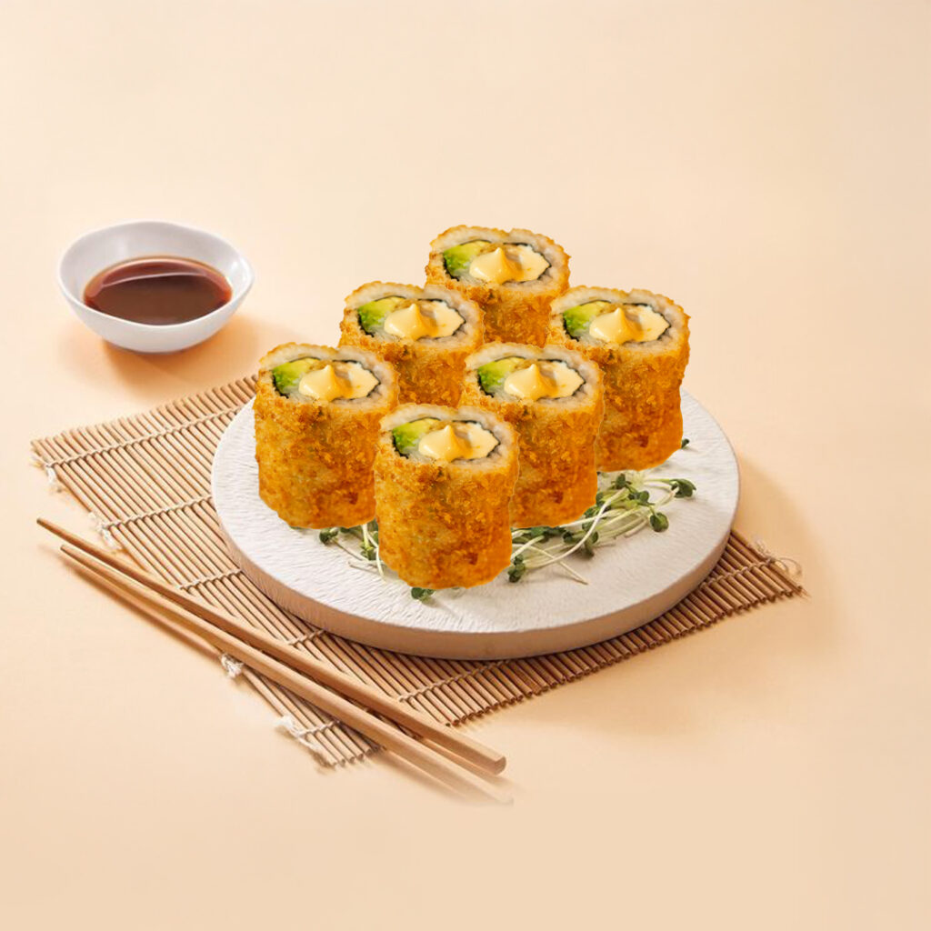 California sushi frits Tastyrice à la crevette et avocat, roulés dans une panure dorée. - Sushi Paris - Sushi Bordeaux