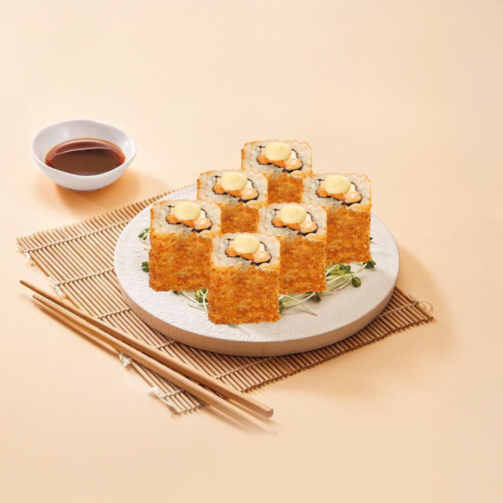 California sushi frits Tastyrice garnis de saumon cuit et mayonnaise, entourés d’une panure dorée. - Sushi Paris - Sushi Bordeaux