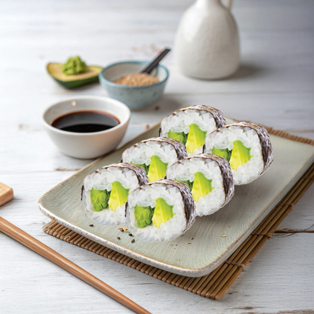 Makis Tastyrice garni d’avocat crémeux, entouré de riz et nori. - Sushi Paris - Sushi Bordeaux