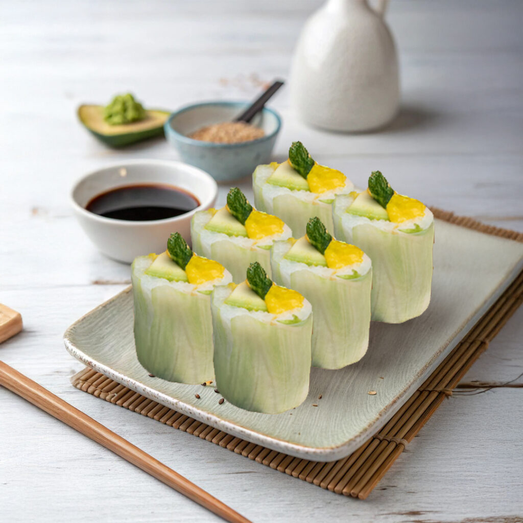 Makis green Tastyrice à la mangue fraîche, enrobé de salade et riz. - Sushi Paris - Sushi Bordeaux