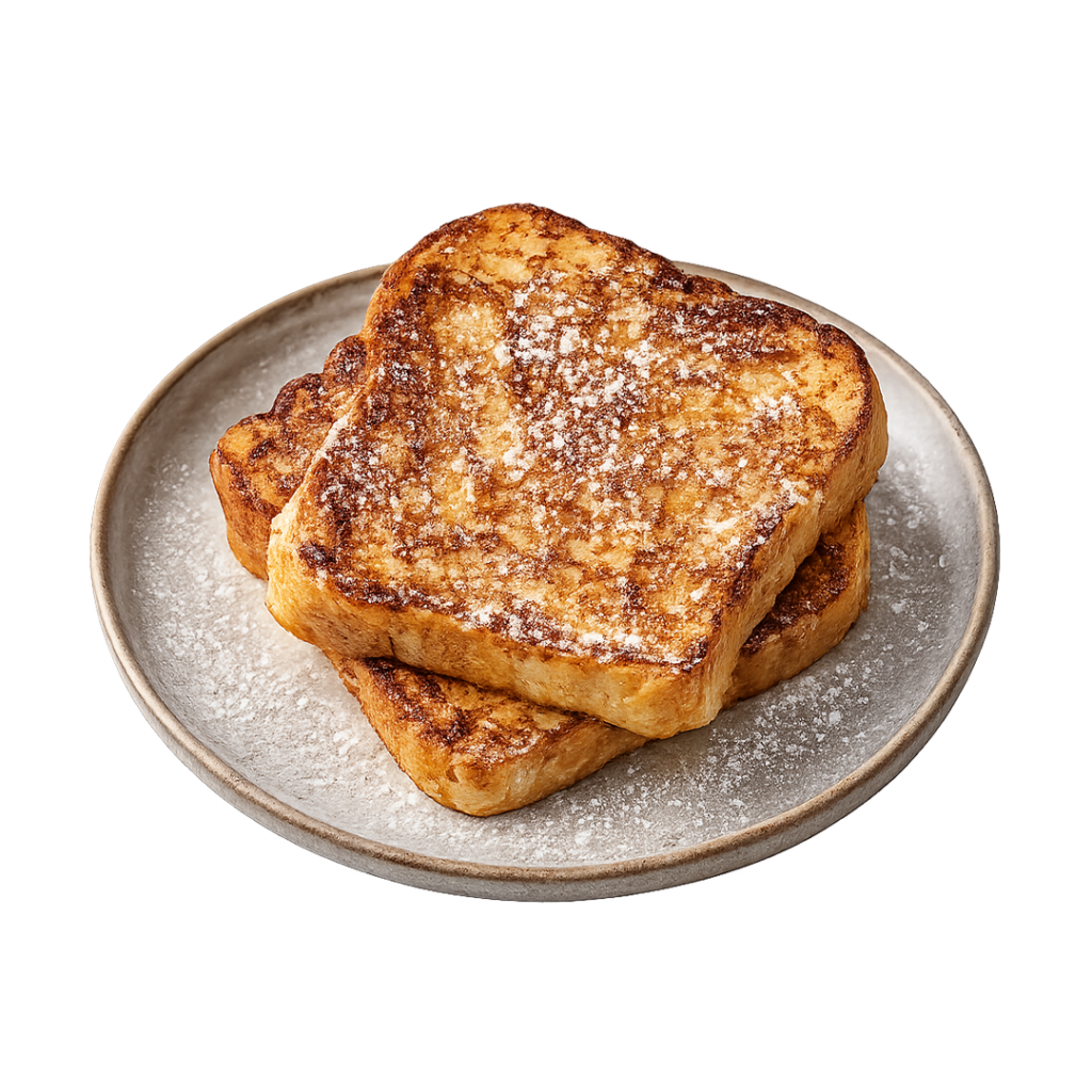 Desserts pain perdu moelleux et doré, délicatement saupoudré de sucre glace. Une douceur réconfortante à savourer en fin de repas chez Tastyrice Lormont