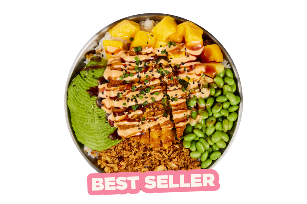 Meilleur poké bordeaux - meilleur poké paris - poké bowl poulet mangue avec avocat, edamame et sauce maison - Tastyrice Lormont - Tastyrice Clichy