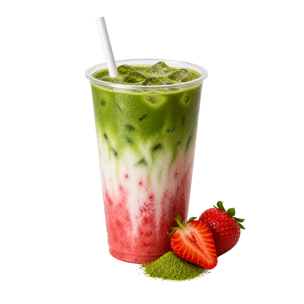 Meilleur matcha bordeaux - meilleur matcha paris - Matcha fraise latte japonais gourmand au thé matcha et fraise fraîche - Tastyrice Lormont - Tastyrice Clichy