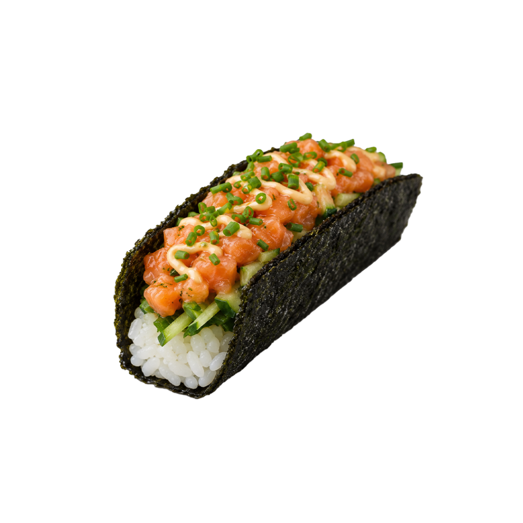 Meilleur tacos sushi bordeaux - meilleur tacos sushi paris - Tacos sushi saumon avec tartare de saumon et mayonnaise japonaise - Tastyrice Lormont - Tastyrice Clichy