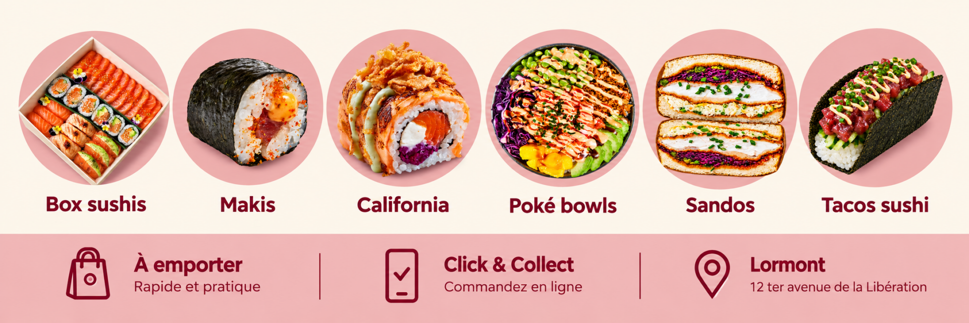 Les catégories TastyRice. À emporter et Click & Collect à Lormont.